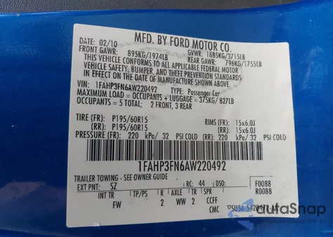 2010 Ford Focus Se from USA, damaged, VIN 1FAHP3FN6AW220492